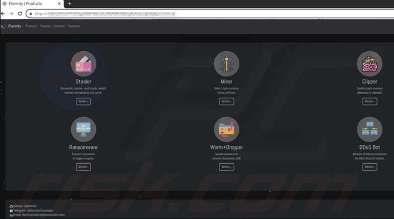 malware Eternity promovido no website Tor