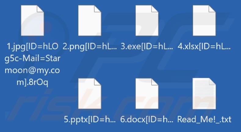 Ficheiros encriptados pelo ransomware Starmoon (com quatro caracteres aleatórios como a sua extensão)