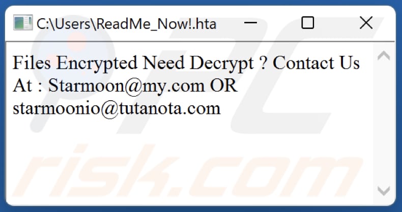 Ficheiro hta do pedido de resgate do ransomware Starmoon