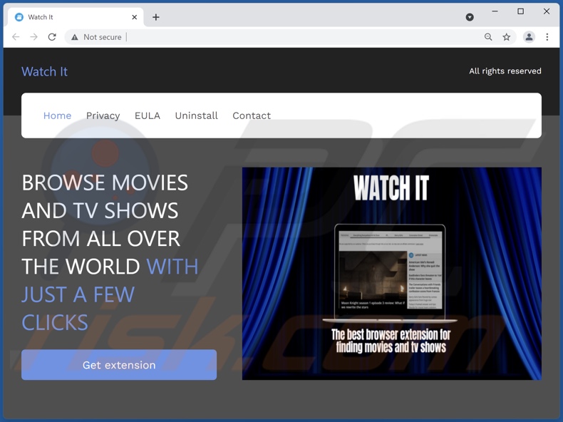 Website de promoção do adware watch it