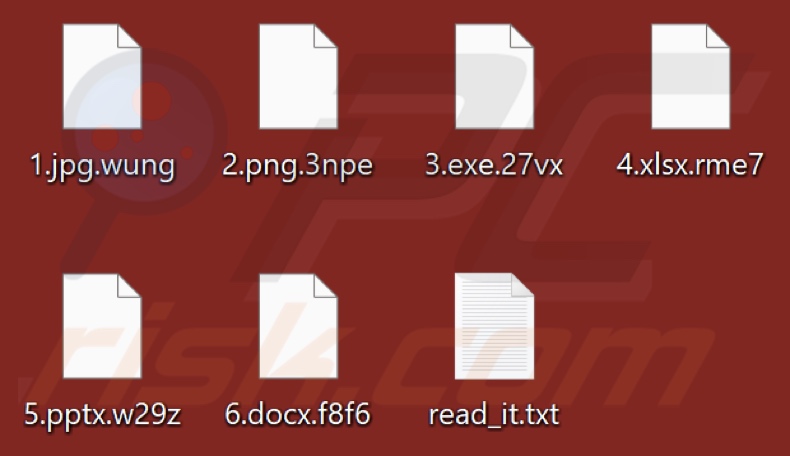 Ficheiros encriptados pelo ransomware Yashma (extensão constituída por quatro caracteres aleatórios)