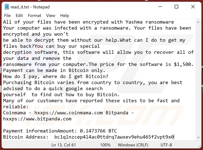 Mensagem de resgate do ransomware Yashma (read_it.txt)