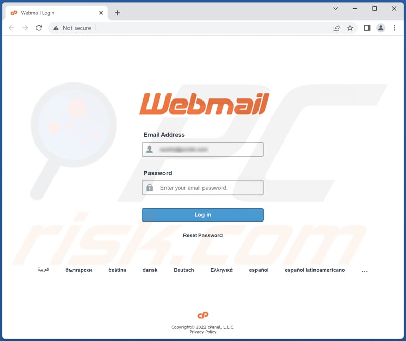 página de phishing fraudulento por e-mail your mailbox is outdated 