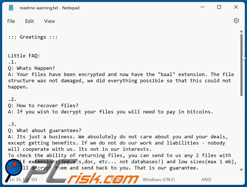 Mensagem de resgate exigente do ransomware Baal (readme-warning.txt) GIF