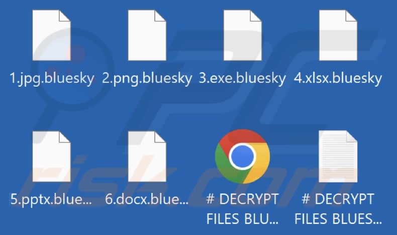 Ficheiros encriptados pelo ransomware BlueSky (extensão .bluesky)