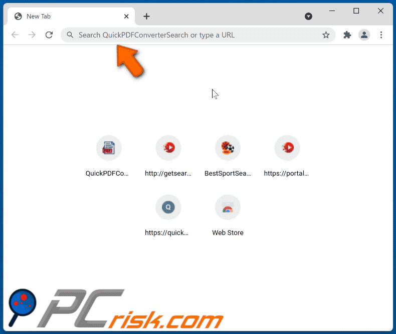 Sequestrador de navegador a redirecionar o utilizador para um motor de pesquisa fraudulento (GIF)