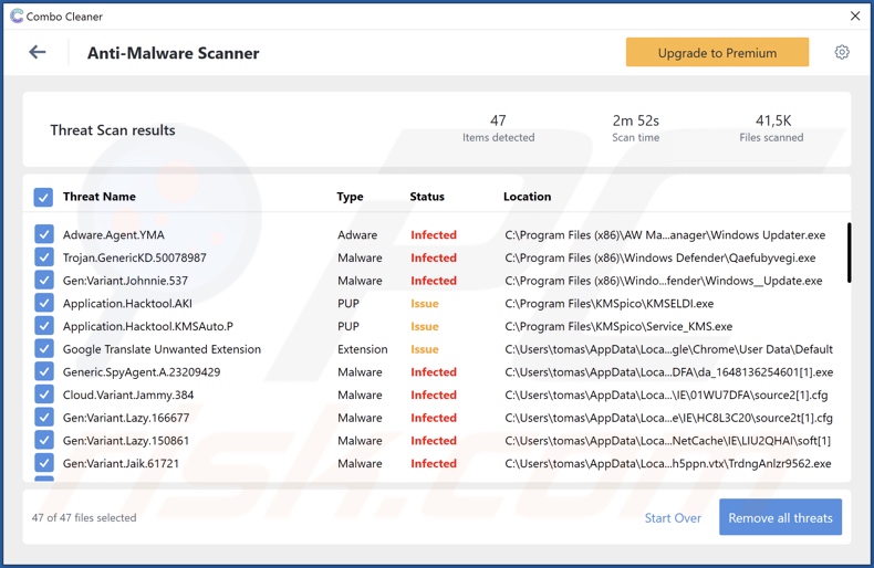 exemplos de detecção do malware CryptoWallet Address Replacing