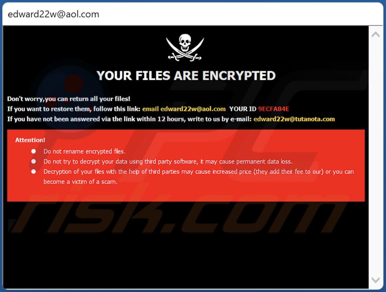 Janela pop-up do ransomware Edw