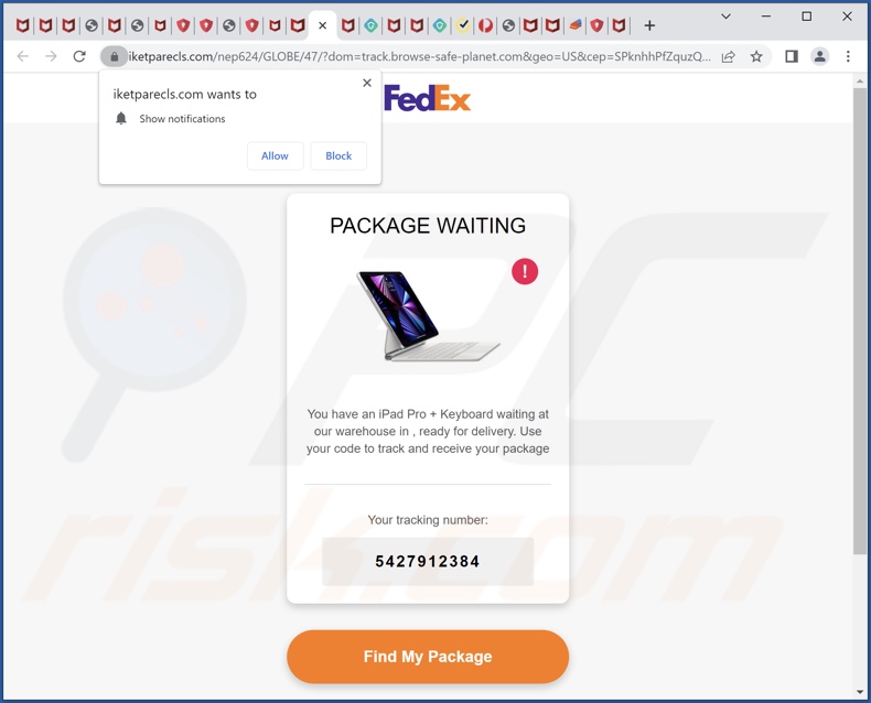 fraude FedEx PACKAGE WAITING
