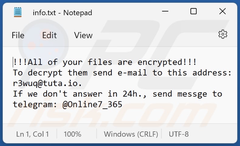ficheiro de resgate txt do ransomware LIZARD  de pedido (info.txt)