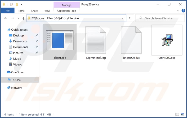 pasta de instalação do malware Proxy2Service