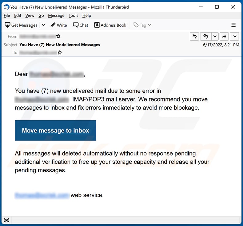 spam com o tema Undelivered mail (2022-06-21)
