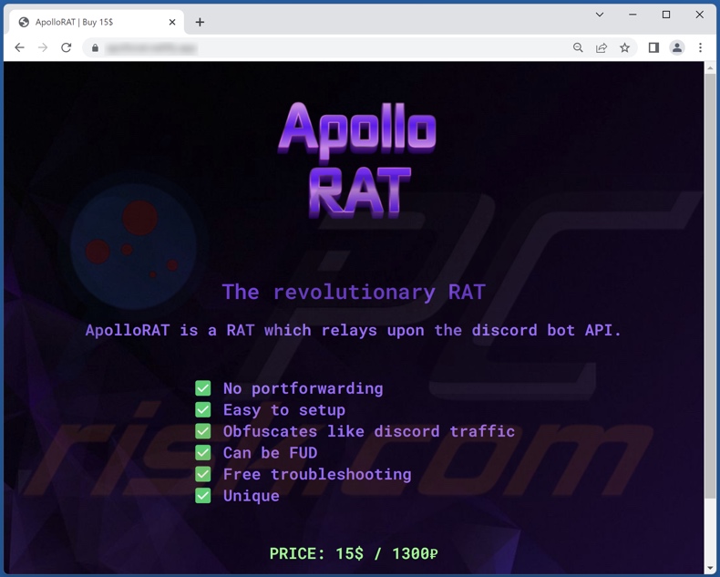 página promocional ApolloRAT