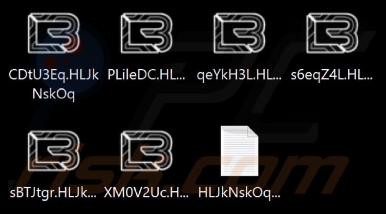 Ficheiros encriptados pelo ransomware LockBit 3.0 (extensão aleatória)
