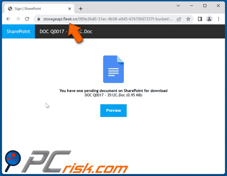 site de phishing promovido por email fraudulento Meeting Reminder (GIF)
