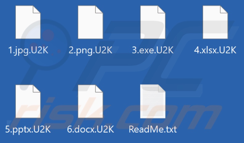 Ficheiros encriptados pelo ransomware U2K (extensão .U2K)