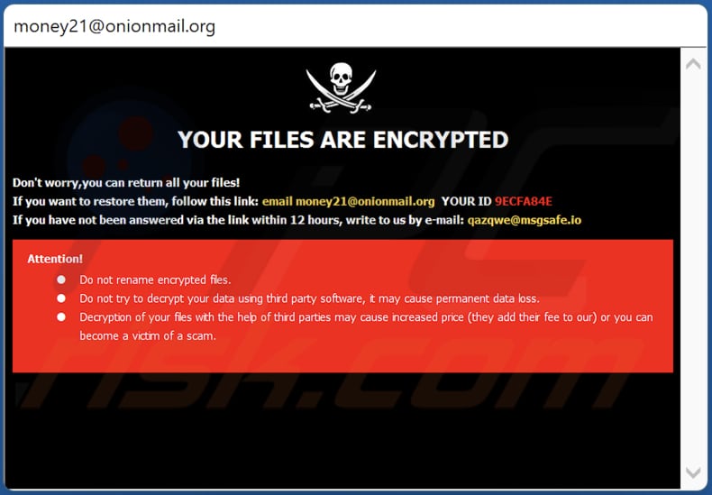 Janela pop-up do ransomware Xrom