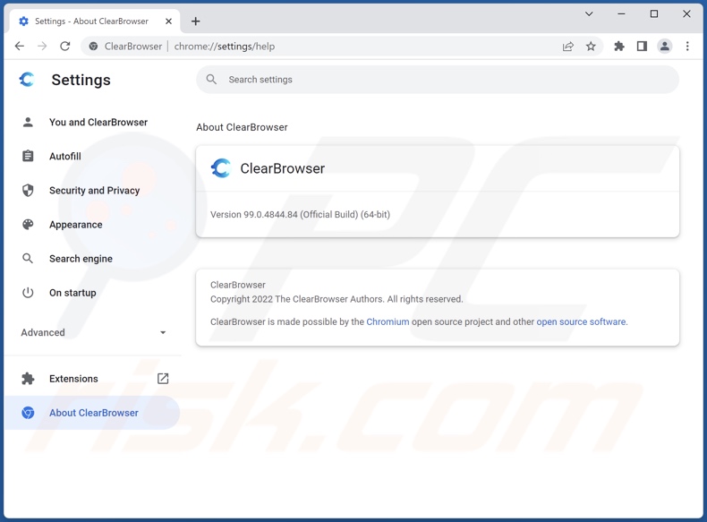 Informações detalhadas do adware ClearBrowser