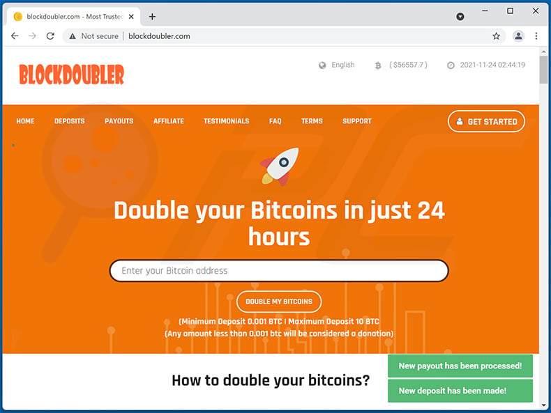 fraude pop-up Double Your Bitcoins (2022-08-25)