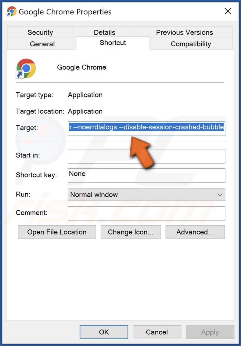 sequestrador do navegador Extension Settings mudou o alvo do atalho do Chrome