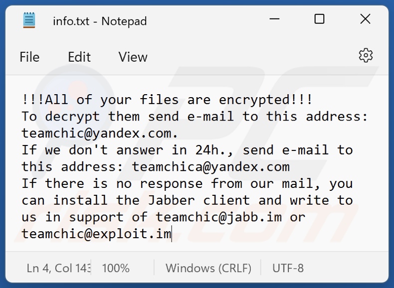 ficheiro de texto do ransomware FILE (info.txt)