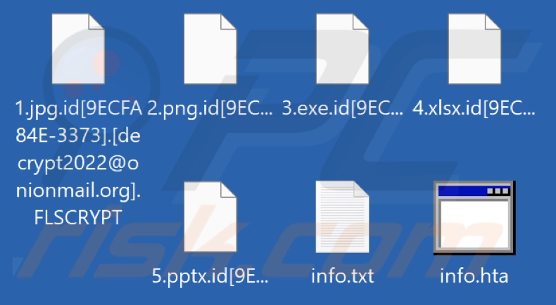 Ficheiros encriptados pelo ransomware FLSCRYPT (extensão .FLSCRYPT)