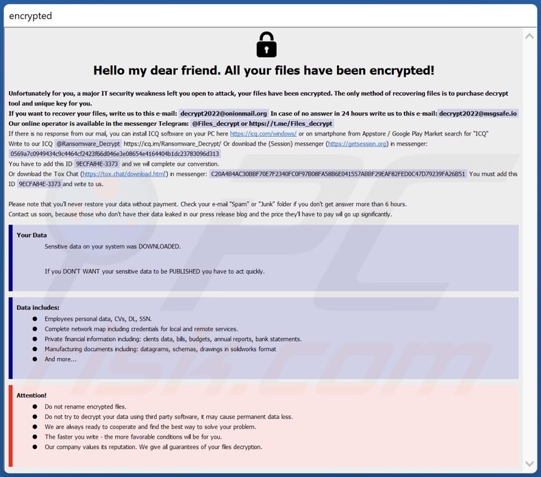 mensagem de pedido de resgate do ransomware FLSCRYPT (info.hta)