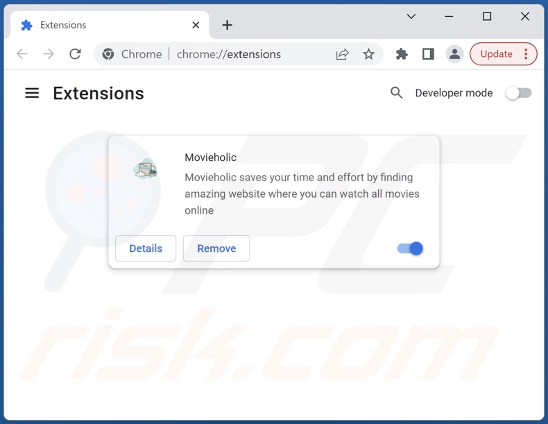 Removing Movieholic ads from Google Chrome step 2