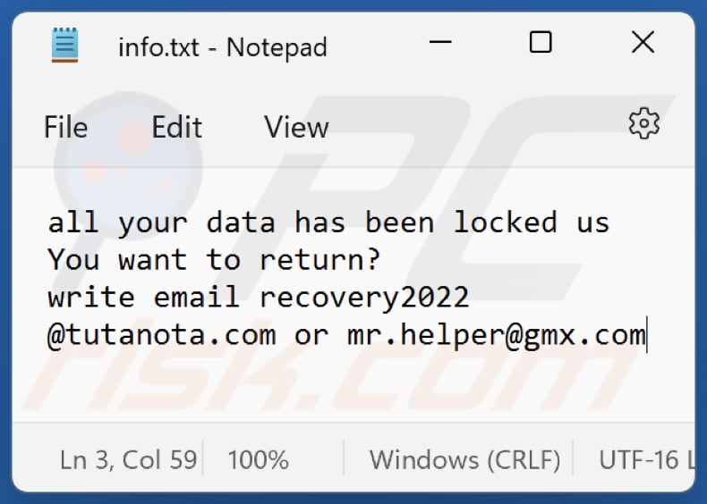 ficheiro de texto do ransomware po (info.txt)