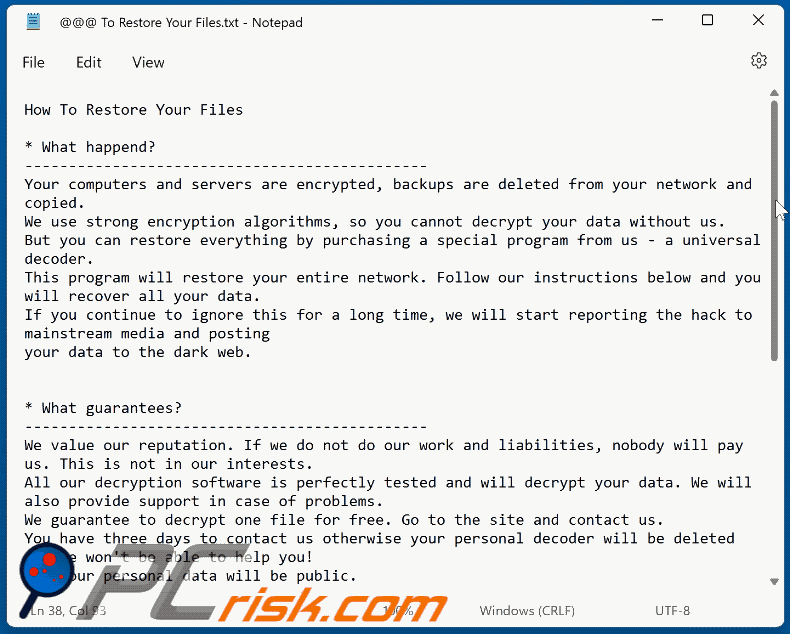 Mensagem de resgate do ransomware Rever (@@@ To Restore Your Files.txt) GIF