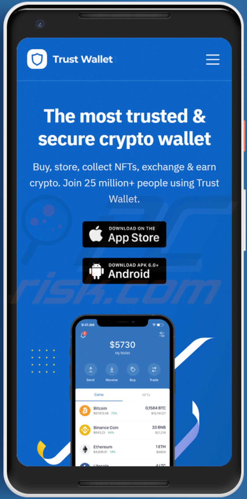 Site móvel da falsa aplicação Trust Wallet - trusstwallet.site