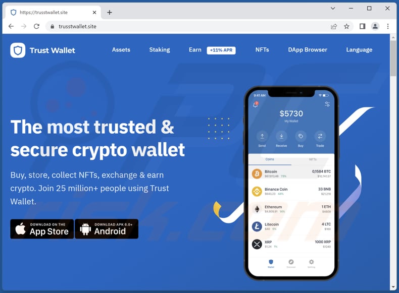 Site da aplicação falsa Trust Wallet  - trusstwallet.site