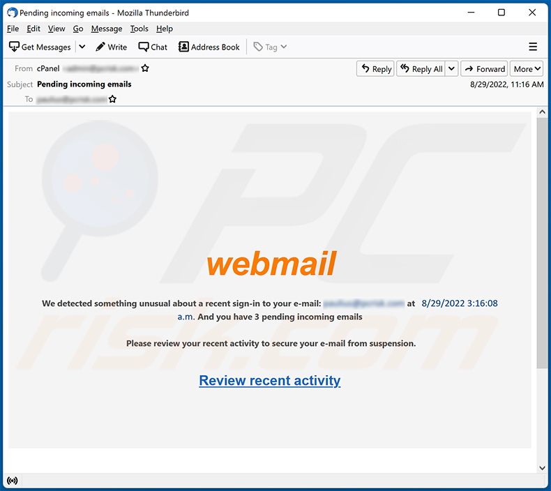 email  de spam Unusual Sign-in Activity (2022-08-30)