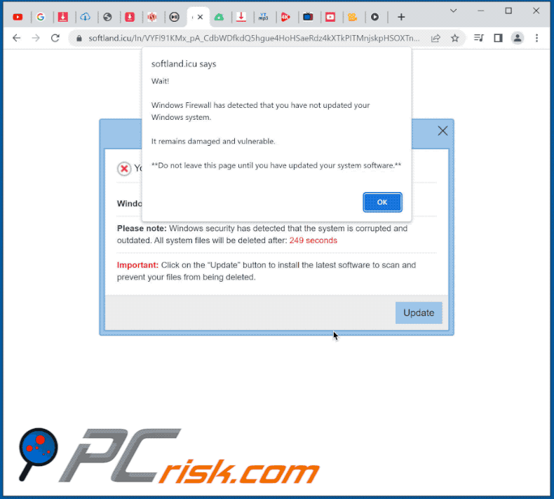 Aparência da fraude Windows Firewall Has Detected That Your Windows Is Damaged And Irrelevant