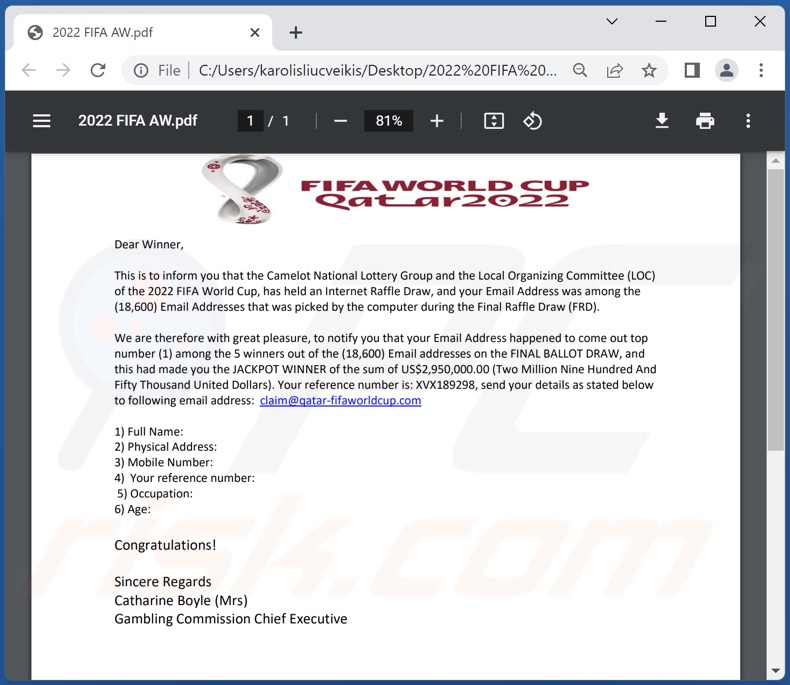 anexo de email fraudulento 2022 FIFA Lottery Award (2022 FIFA AQ.pdf)
