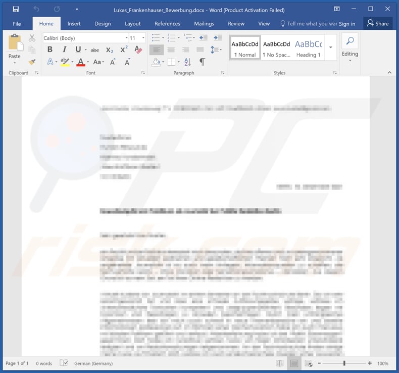 documento malicioso utilizado para distribuição do ransomware bisamware 