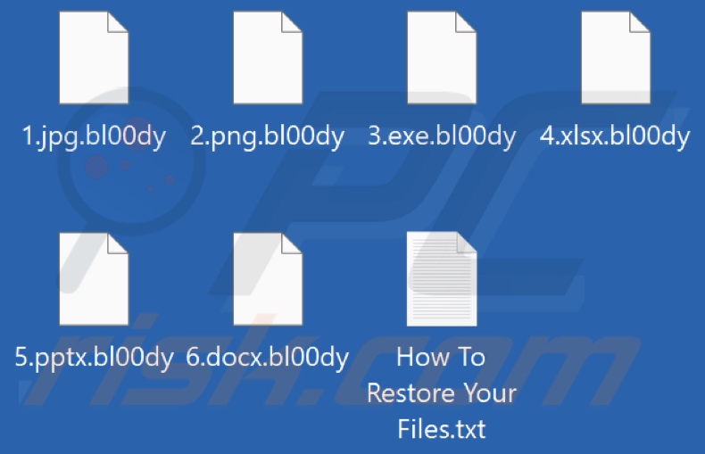 Ficheiros encriptados pelo ransomware Bl00dy (extensão .bl00dy)
