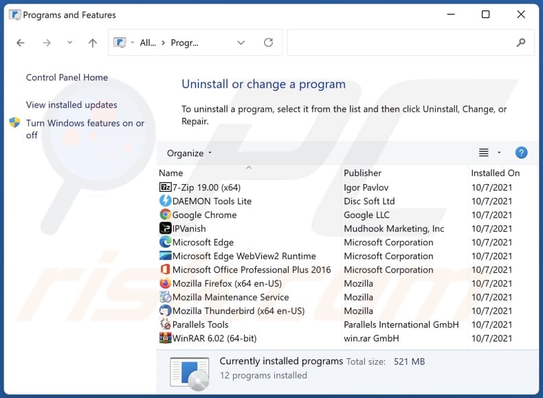 Desinstalação do adware Files Download Tool através do Painel de Controlo