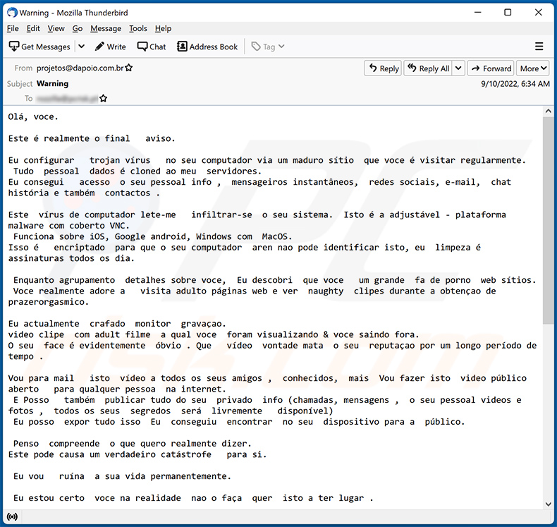 email spam de Final Warning-themed (2022-09-13)