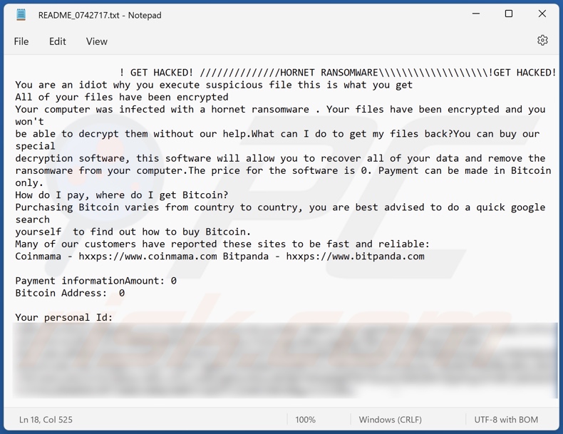 nota de resgate do ransomware HORNET (README_[random_number].txt)