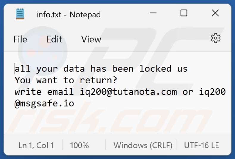 ficheiro txt do ransomware Iq20 (info.txt)