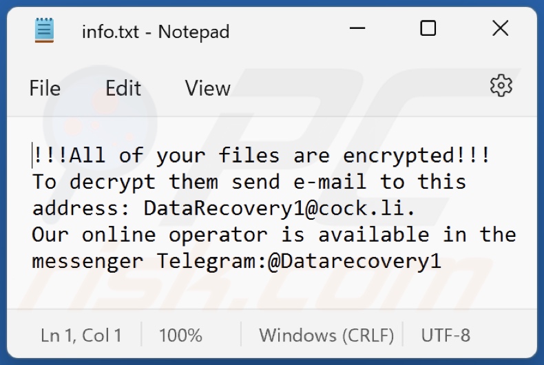 ficheiro de texto do ransomware MLF (info.txt)