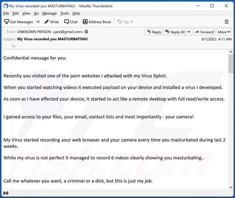 campanha de spam por email Porn Websites I Attacked With My Virus Xploit