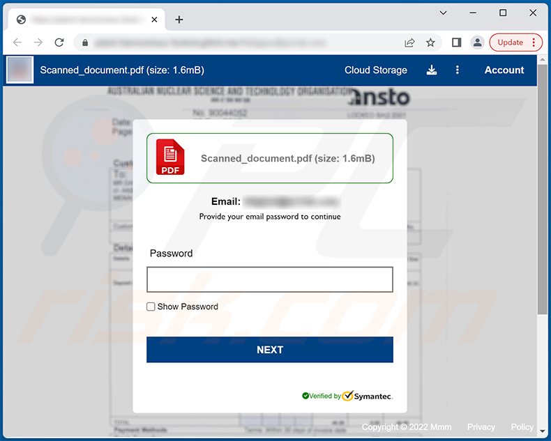 Site de Phishing promovido via email de spam A File Was Shared With You (2022-10-12)
