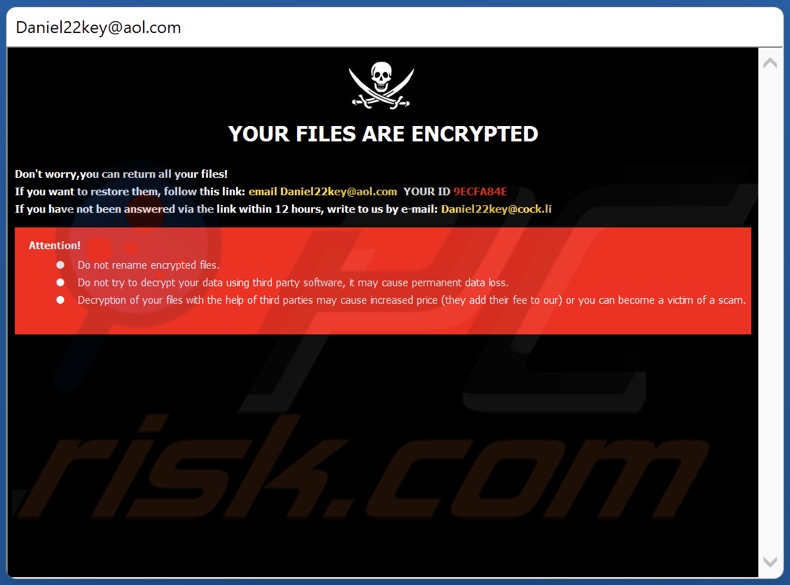 nota de resgate do ransomware Dkey (pop-up)