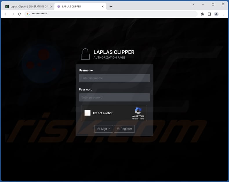 página de login de administrador do malware laplas clipper