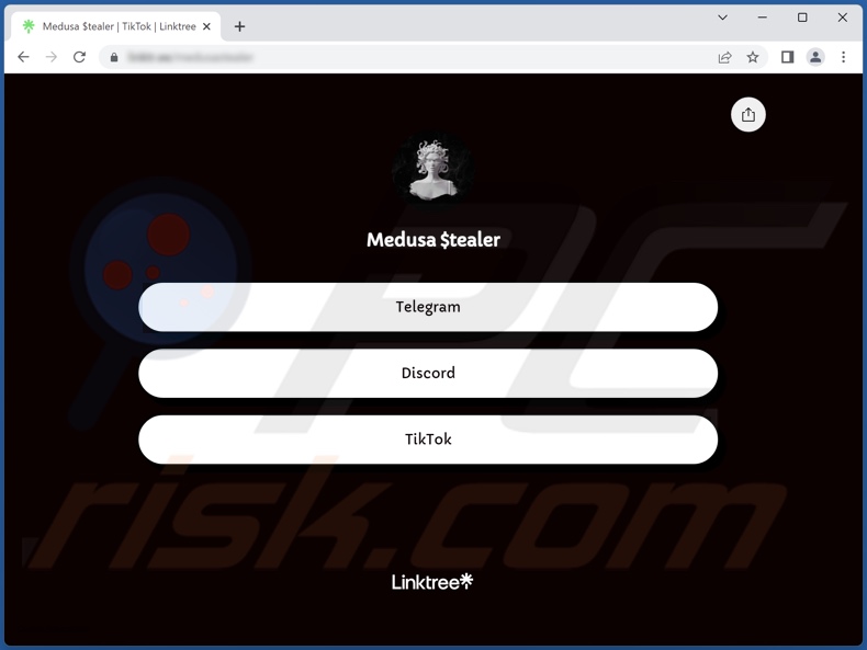 Site de contacto do malware do Ladrão Medusa