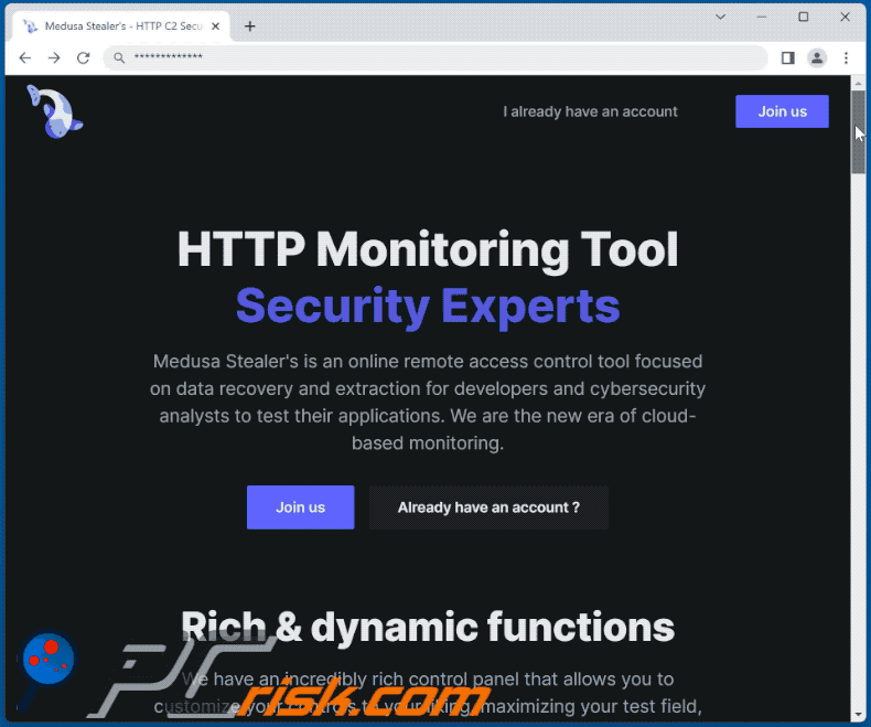 Site utilizado para promover o malware do Ladrão Medusa (GIF)