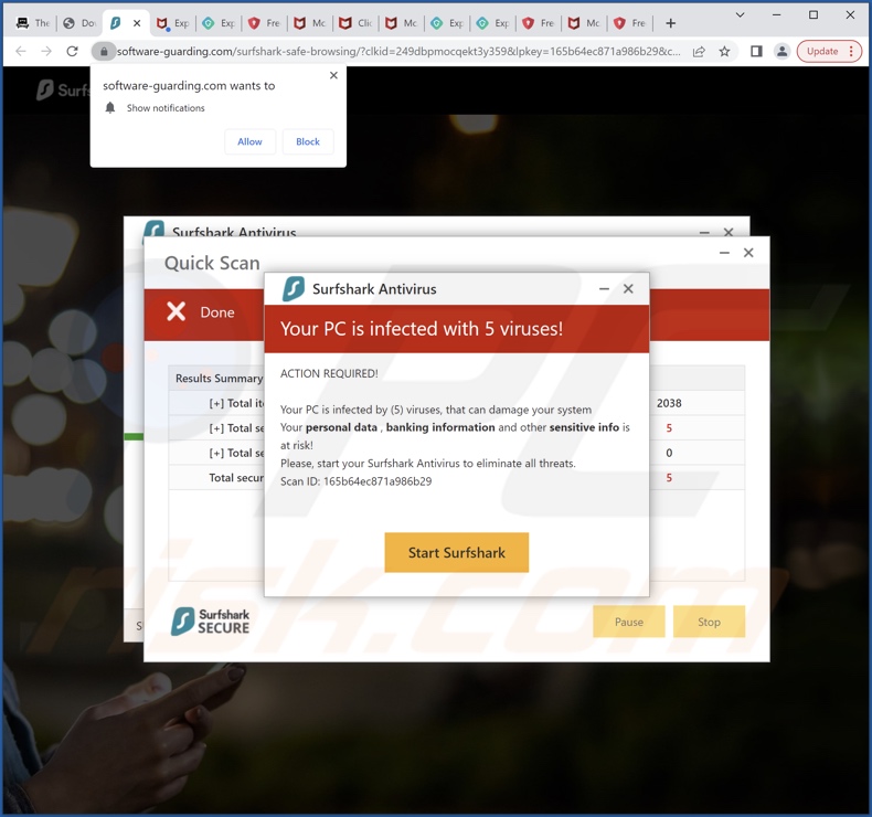 fraude Surfshark - Your PC Is Infected With 5 Viruses!