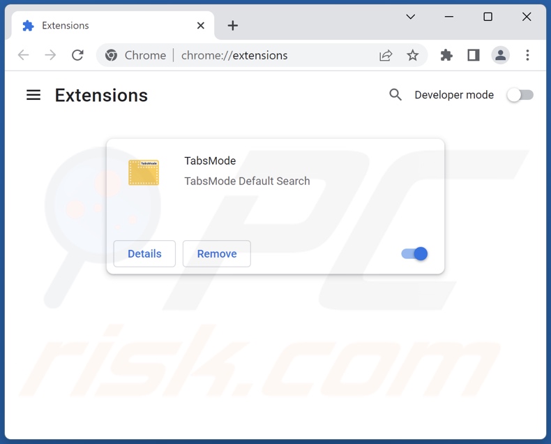 Remoção das extensões do Google Chrome relacionadas com o tabsmode.xyz